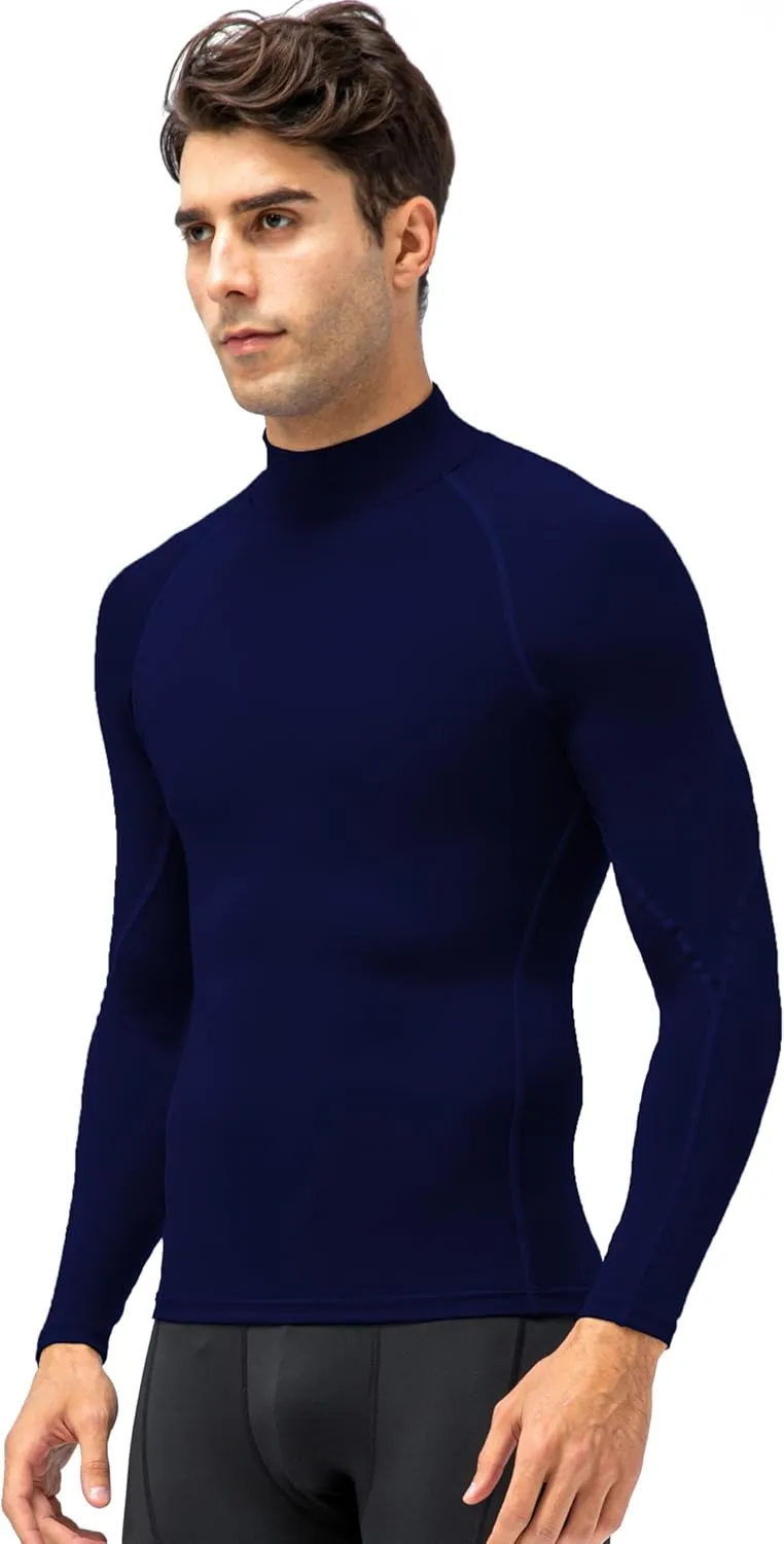 Men's Athletic Compression Shirt Summer Long Sleeve Workout T-Shirts Mock Neck Sports Breathable Base Layer Running Tops