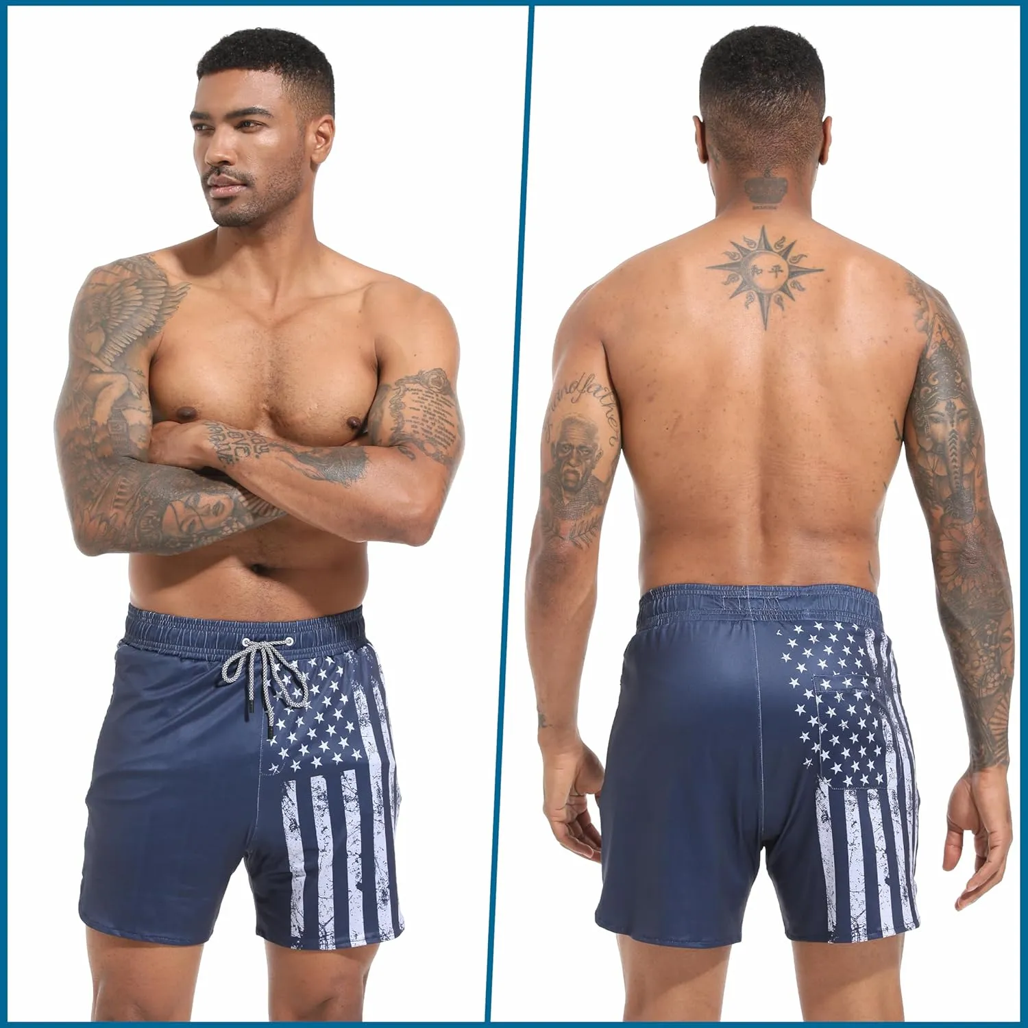 Mens Swim Trunks with Compression Liner 5.5" Board Shorts with Zipper Pockets 2 in 1 Quick Dry Bathing Suits