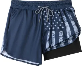 Mens Swim Trunks with Compression Liner 5.5" Board Shorts with Zipper Pockets 2 in 1 Quick Dry Bathing Suits