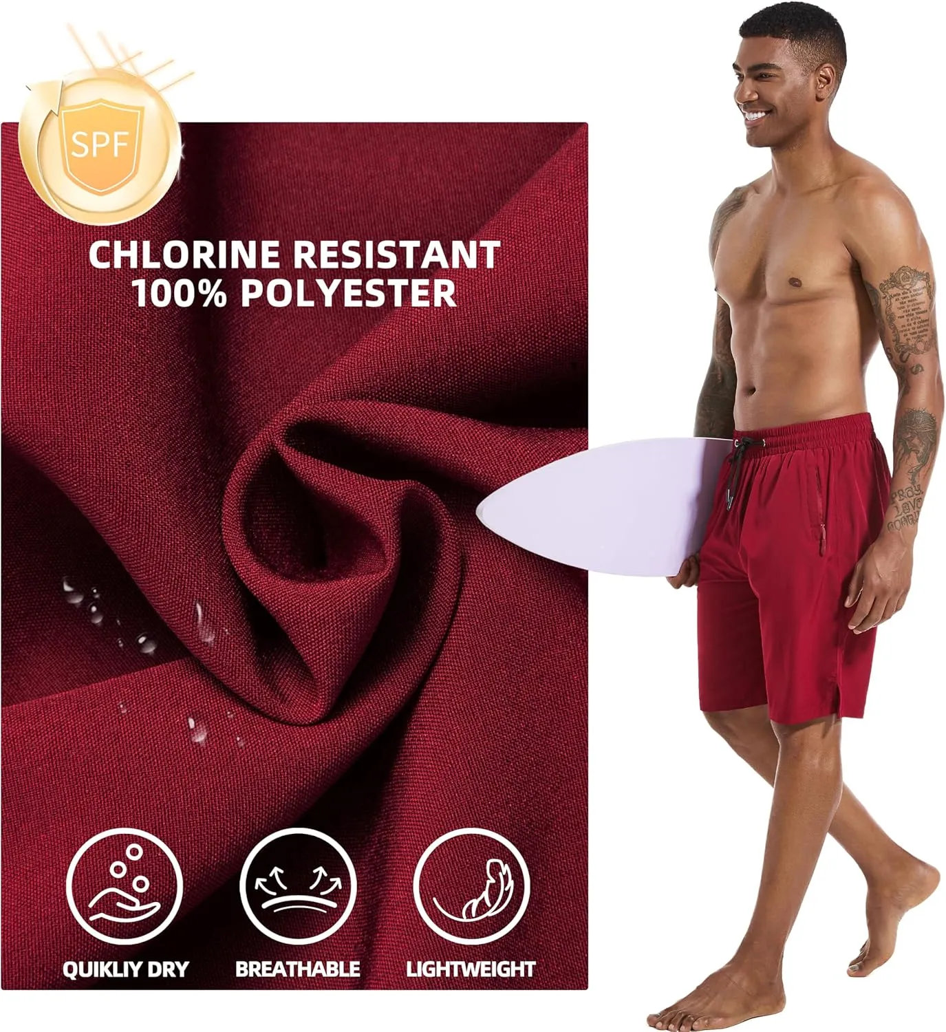Mens Swim Trunks with Compression Liner 9" Board Shorts 2 in 1 Quick Dry Bathing Suits with Zipper Pockets