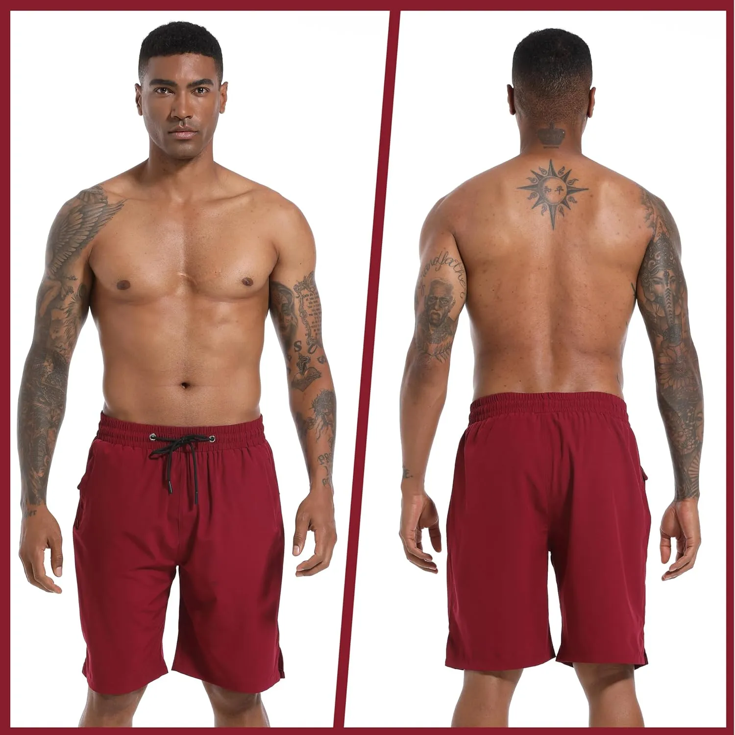 Mens Swim Trunks with Compression Liner 9" Board Shorts 2 in 1 Quick Dry Bathing Suits with Zipper Pockets