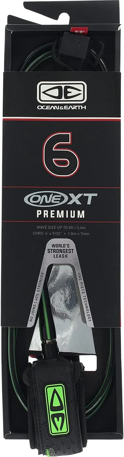 Ocean & Earth One XT Premium Black/Lime Surfboard Leash - 6'
