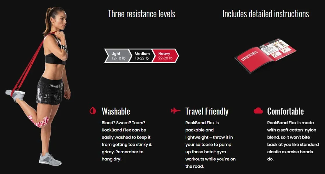RockTape Rockband Flex Ultra-Durable Resistance Bands with Handles and Loops