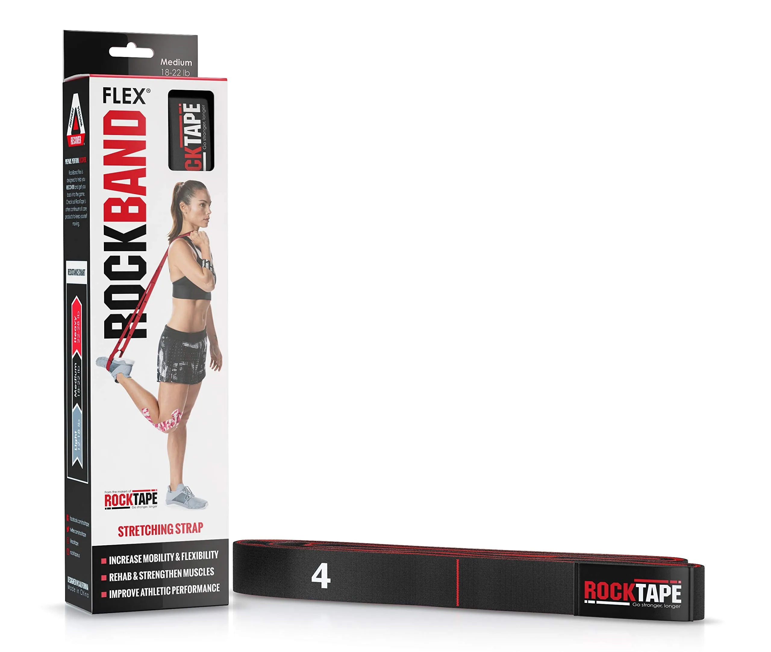 RockTape Rockband Flex Ultra-Durable Resistance Bands with Handles and Loops