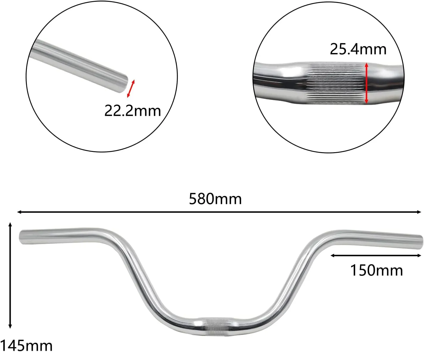 SENQI Mountain Bike Road Bike Handlebar Vintage Style Riser Bar Aluminum Alloy (25.4MM x 560MM,580MM,600MM, Silver)