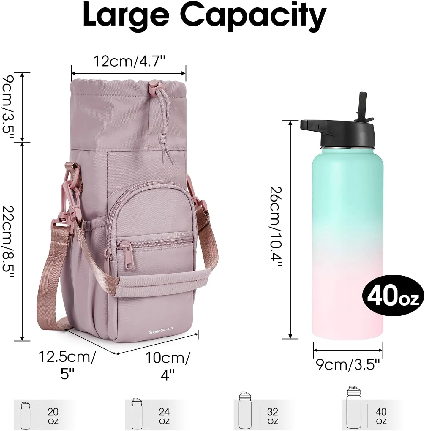 sportsnew Water Bottle Holder with Strap 32oz 40oz Insulated Water Bottle Carrier Sling Bag with Phone Pocket Crossbody