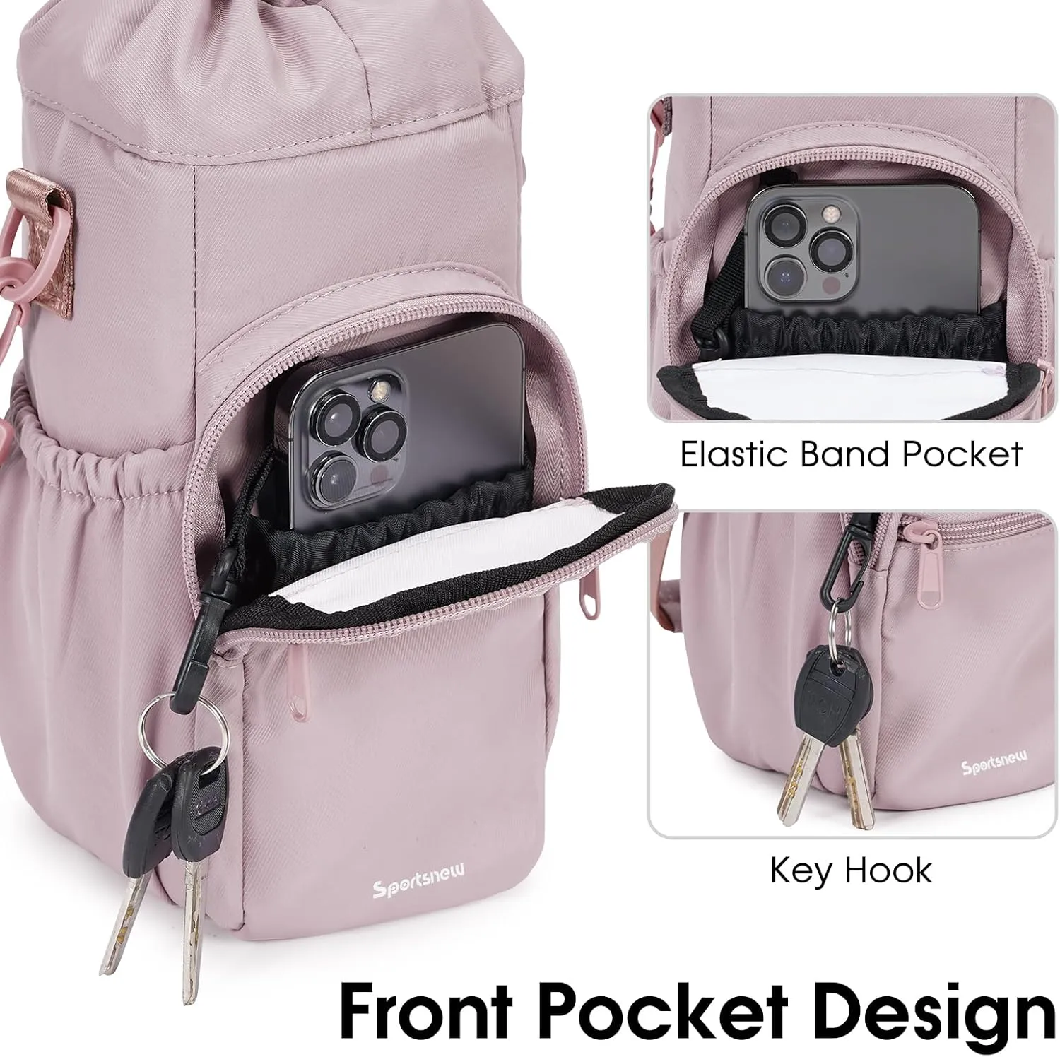 sportsnew Water Bottle Holder with Strap 32oz 40oz Insulated Water Bottle Carrier Sling Bag with Phone Pocket Crossbody