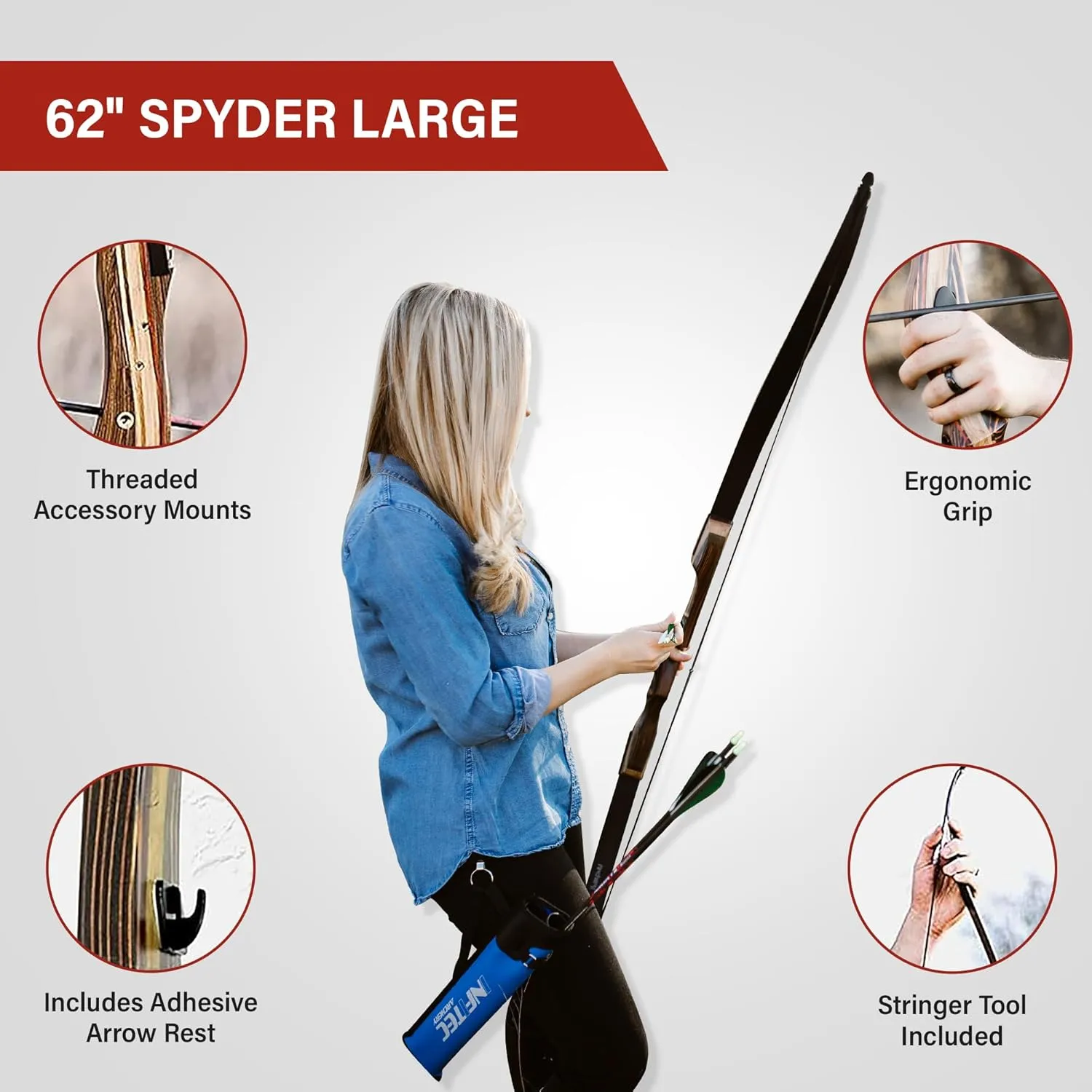 Spyder Takedown Recurve Bow - 62"-64" Hunting & Target Bow - Fast, Accurate, Versatile Handcrafted Riser - Fiber Glass Maple Limbs - 20-60lb Draw - Beginner to Intermediate