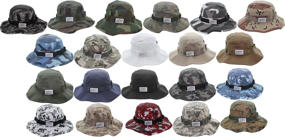 Tactical Boonie Hat Military Bucket Cap Camo Digital or Solid Wide Brim Sun Fishing Bush Booney Hunting Headwear