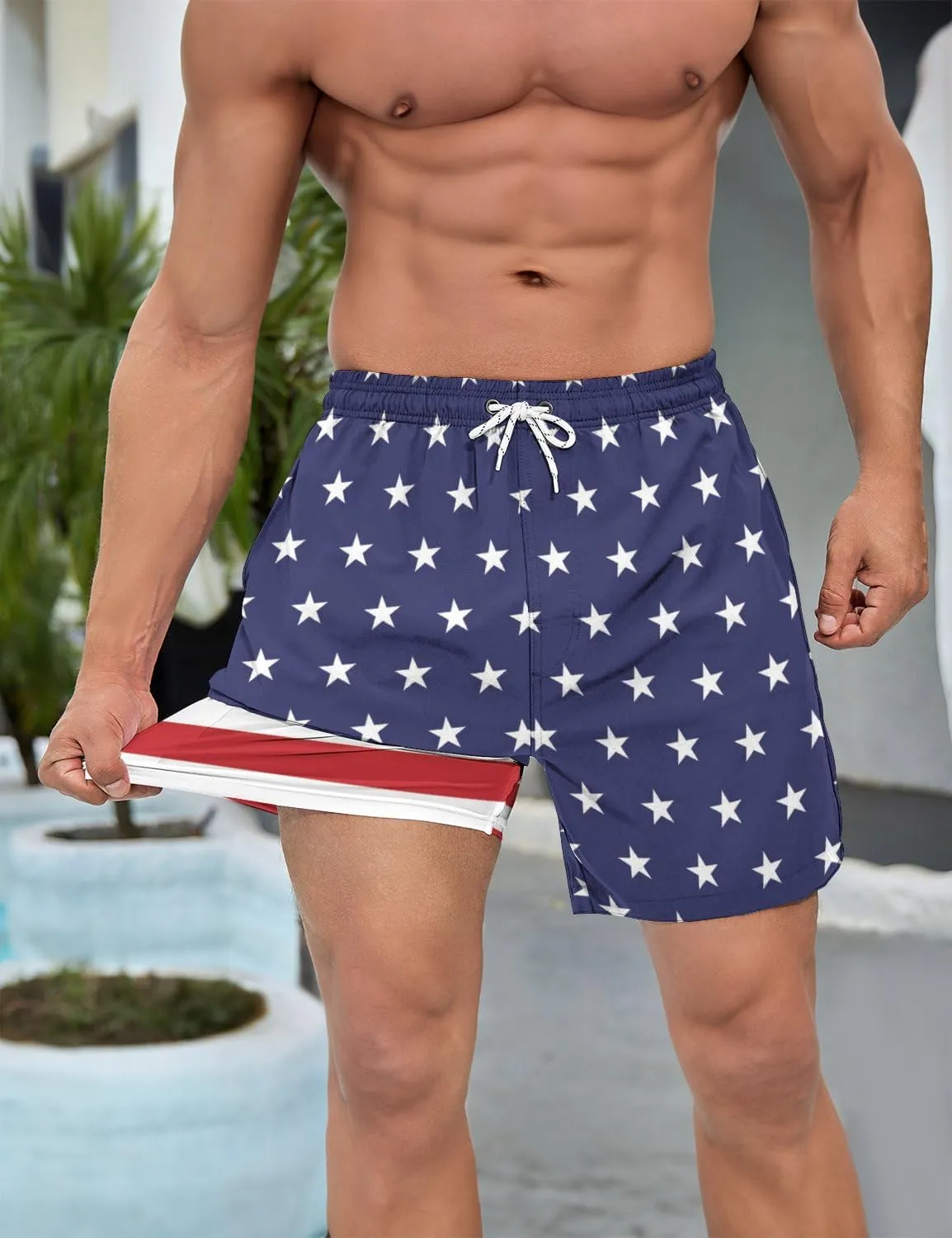 Tasneem Mens Swim Trunks with Compression Liner Swim Shorts 5 Inch Inseam Quick Dry Mens Bathing Suit