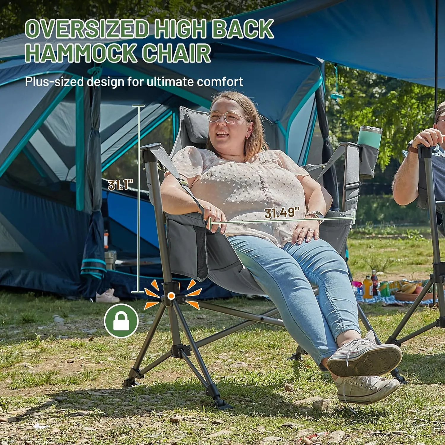 TIMBER RIDGE Hammock Camping Chair, Oversized Swinging Chair with Adjustable Back and Seat Height, Portable Folding Rocking Camping Chair for Outdoor Lawn, Backyard and Patio, Supports 400lbs