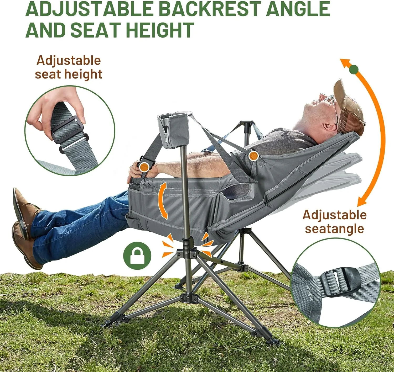 TIMBER RIDGE Hammock Camping Chair, Oversized Swinging Chair with Adjustable Back and Seat Height, Portable Folding Rocking Camping Chair for Outdoor Lawn, Backyard and Patio, Supports 400lbs