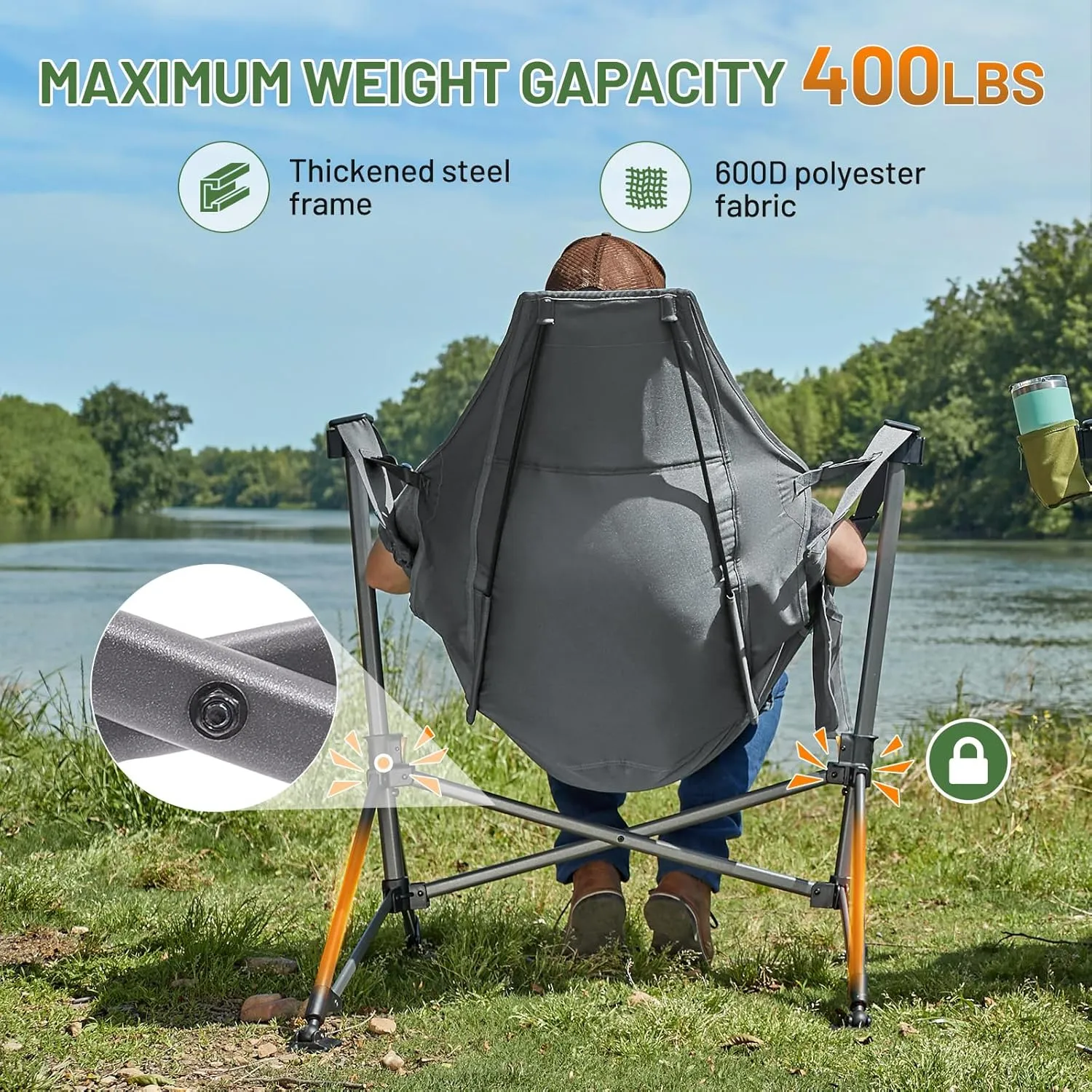 TIMBER RIDGE Hammock Camping Chair, Oversized Swinging Chair with Adjustable Back and Seat Height, Portable Folding Rocking Camping Chair for Outdoor Lawn, Backyard and Patio, Supports 400lbs