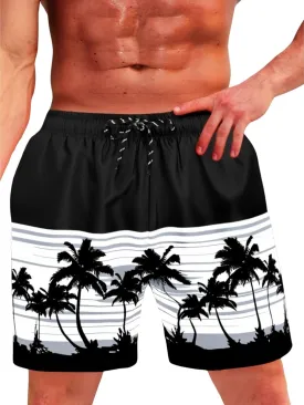 Verdusa Men's Floral Print Drawstring Elastic Waist Swim Trunks Summer Beach Shorts