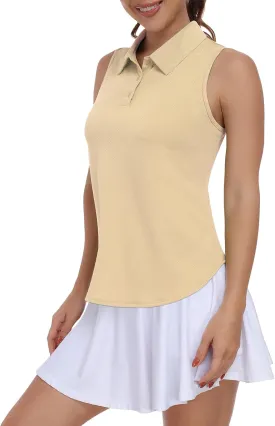Women Golf Shirt UPF 50  Tennis Sleeveless Collared Polo Shirt Dry Fit Racerback Workout Tank Tops