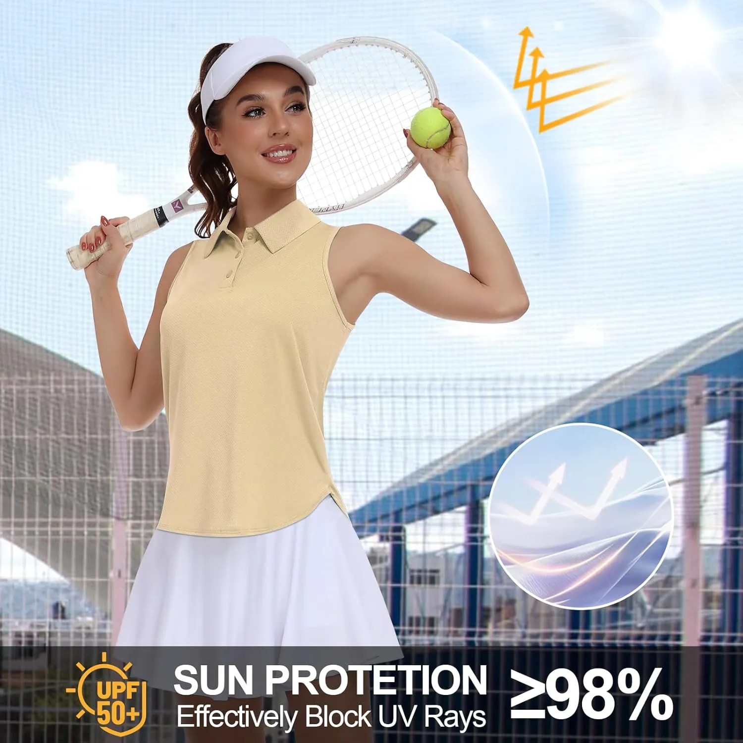 Women Golf Shirt UPF 50  Tennis Sleeveless Collared Polo Shirt Dry Fit Racerback Workout Tank Tops