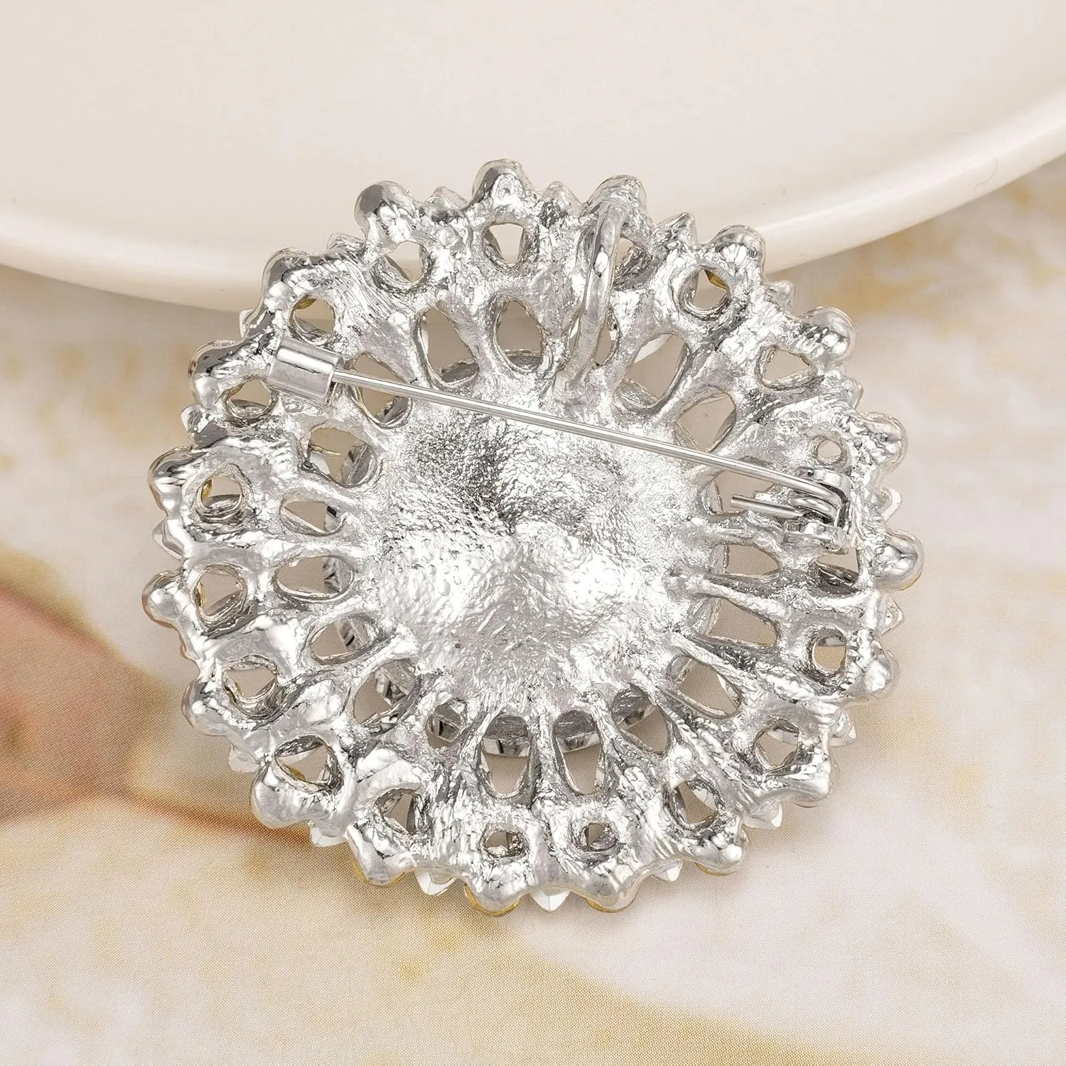 Womens Round Sunflower Brooch Pin Crystal Rhinestone Brooch for Women