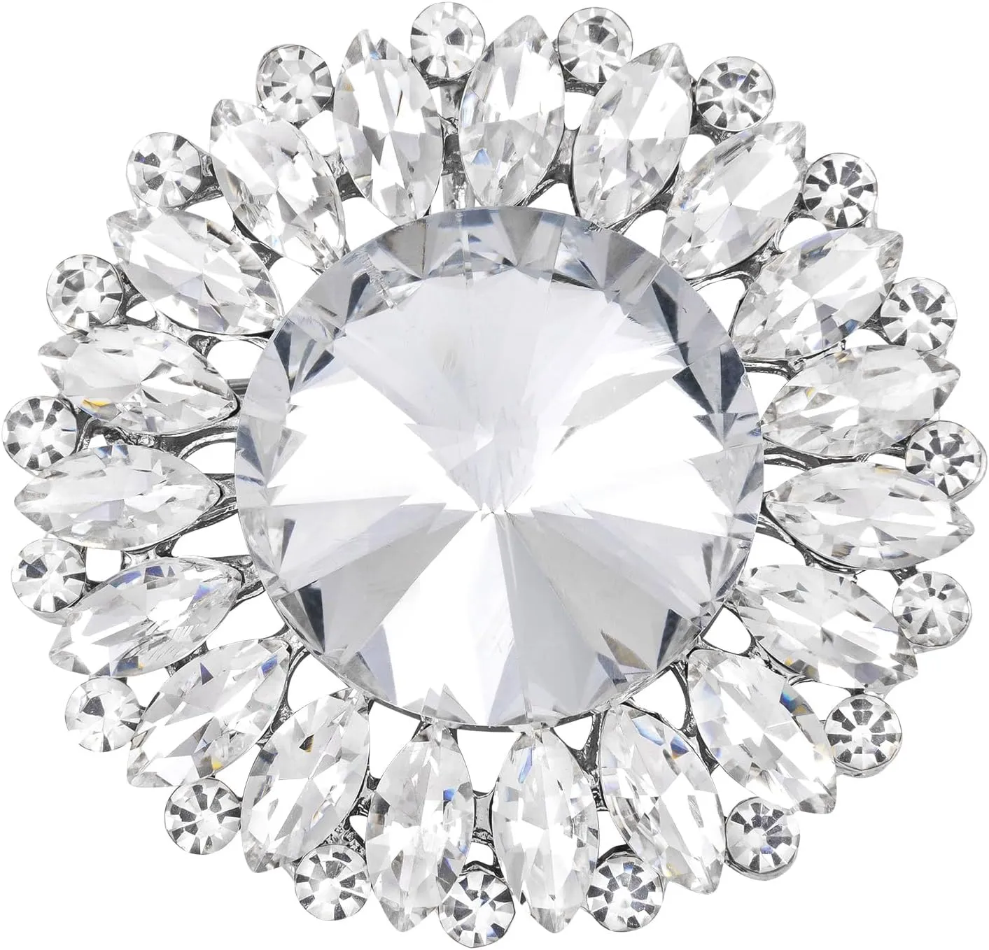 Womens Round Sunflower Brooch Pin Crystal Rhinestone Brooch for Women