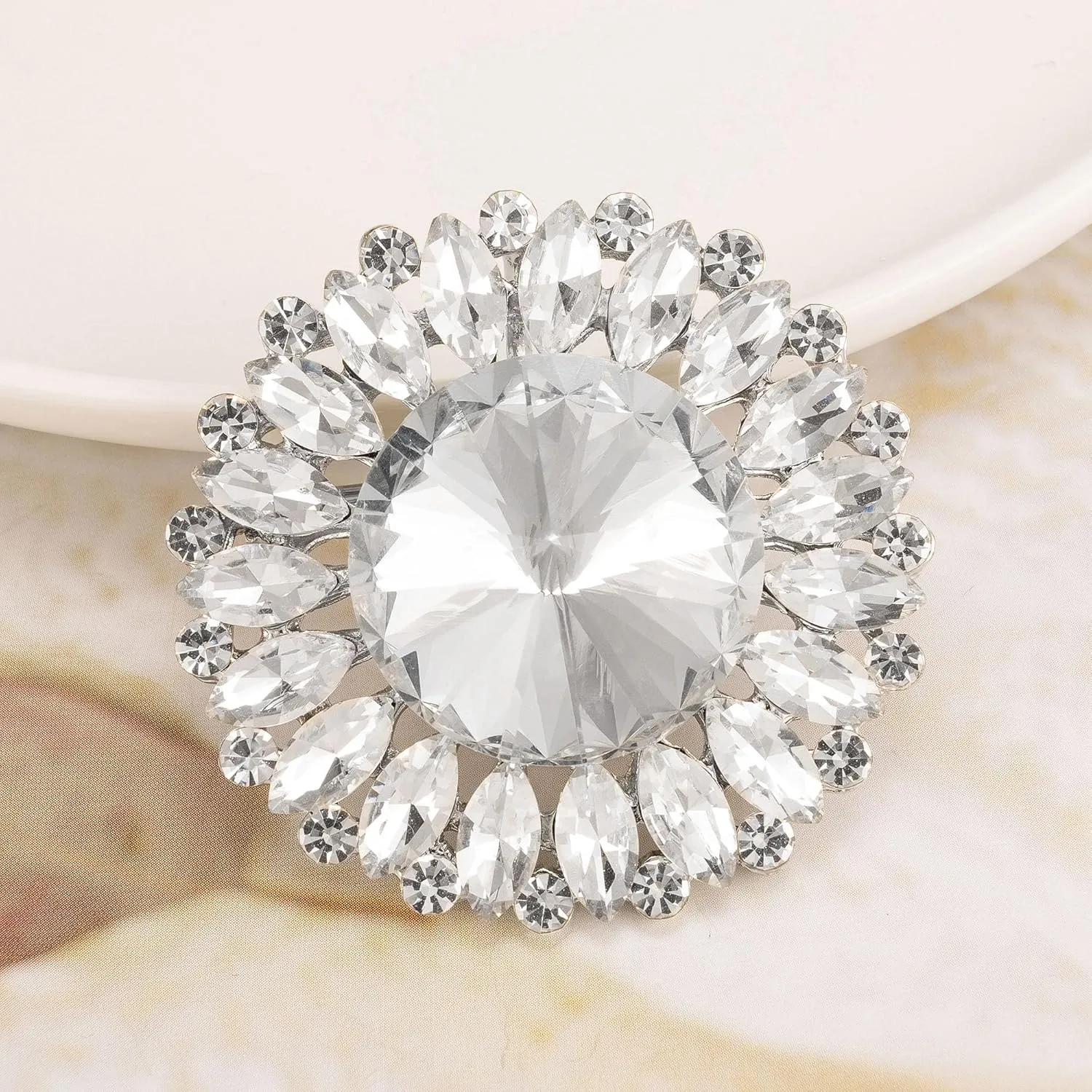 Womens Round Sunflower Brooch Pin Crystal Rhinestone Brooch for Women